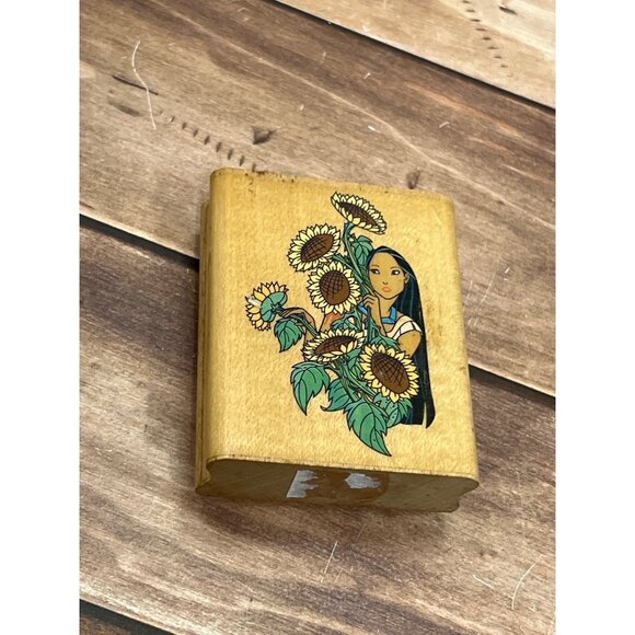 HTF RUBBER STAMPEDE A1011E PEEKING SUNFLOWER POCAHONTAS DISNEY WOOD MOUNT STAMP - Picture 1 of 6